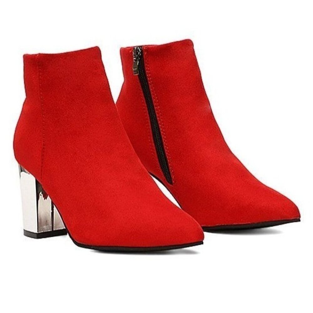 ROSY - Red Booties with a Mirrored Heel (9.5/10)